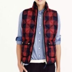 J. Crew Red/Blue Plaid Excusrion Quilted Puffy Down Vest Women's Size XS